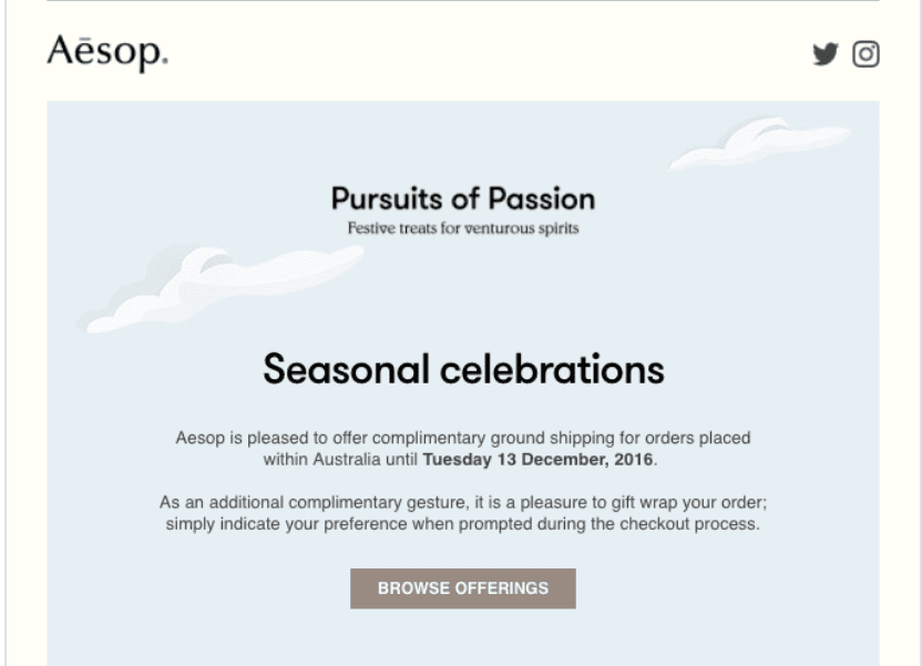 Aesop’s email marketing campaign for seasonal celebrations