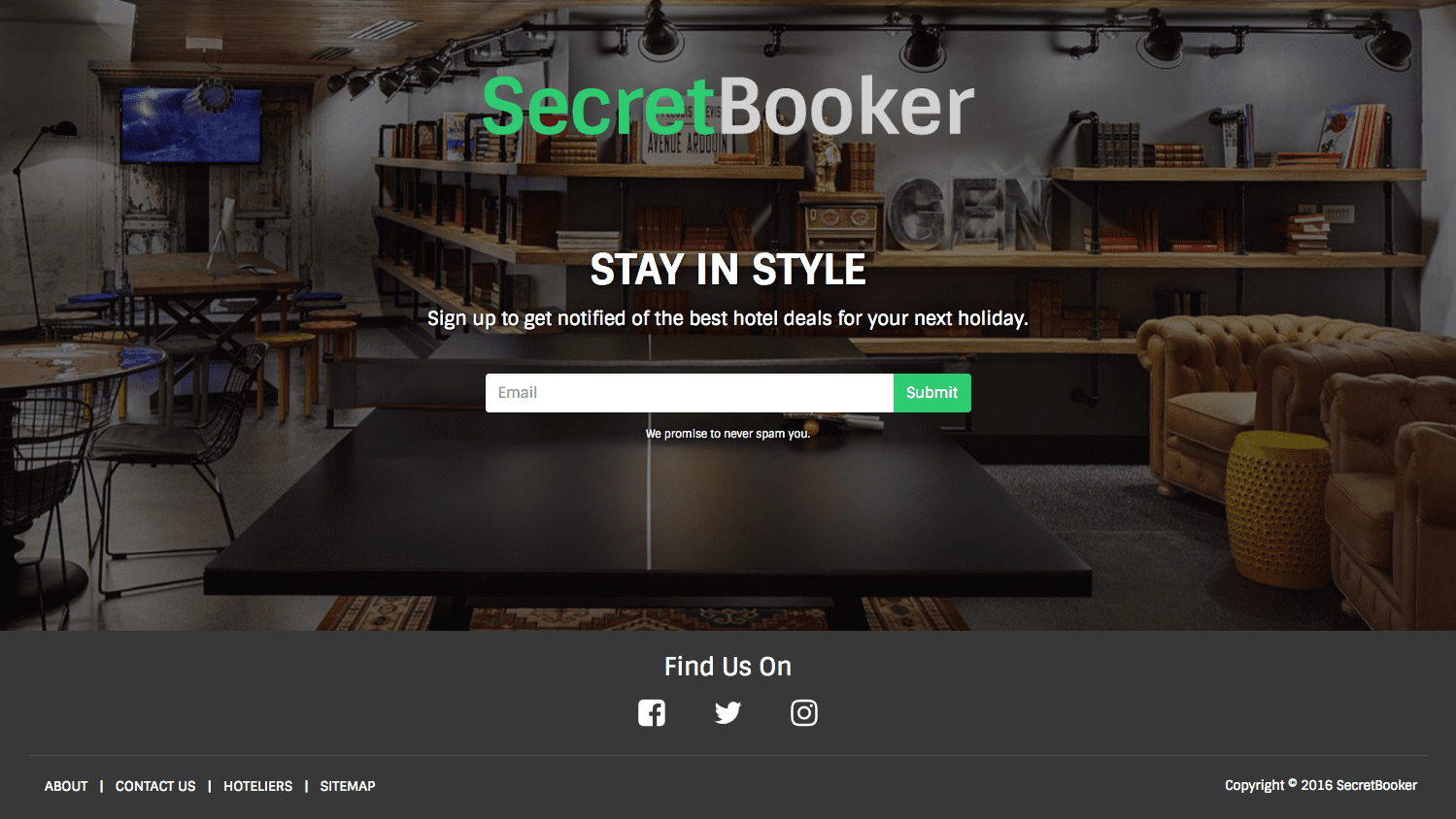 landing page for ‘SecretBooker’