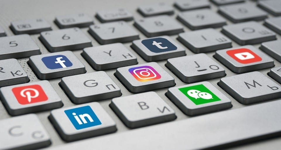 social media network icons on keyboard